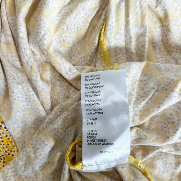 Anthropologie Maeve Fête Wrap Yellow Printed Asymmetrical Midi Dress XS EUC - Picture 9 of 9